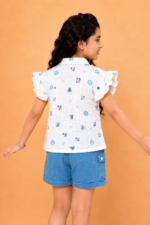 Girls Printed Cotton Top & Blue Shorts Co-Ord Set - Image 2