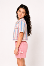 Girls 3-Piece Cotton Co-Ord Set with Striped Shirt - Image 4