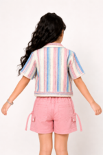 Girls 3-Piece Cotton Co-Ord Set with Striped Shirt - Image 5
